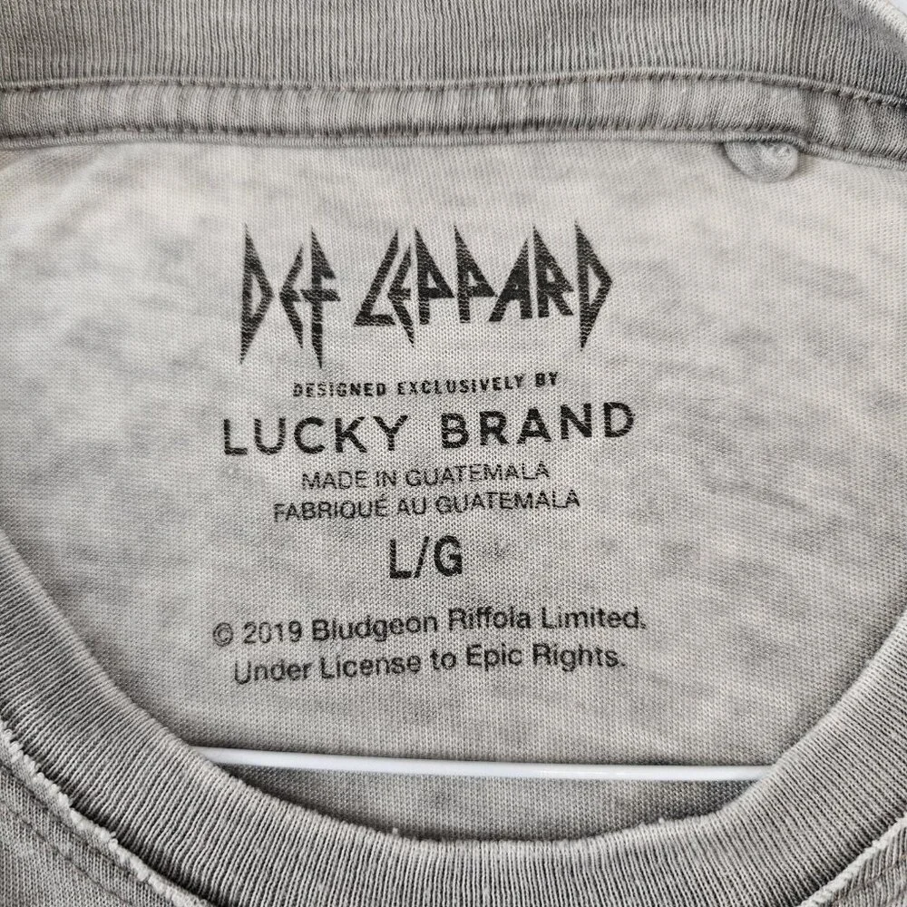 Def‎ Leppard Lucky Brand T Shirt Women's Large Hysteria Gray Band Tee 80s Edgy